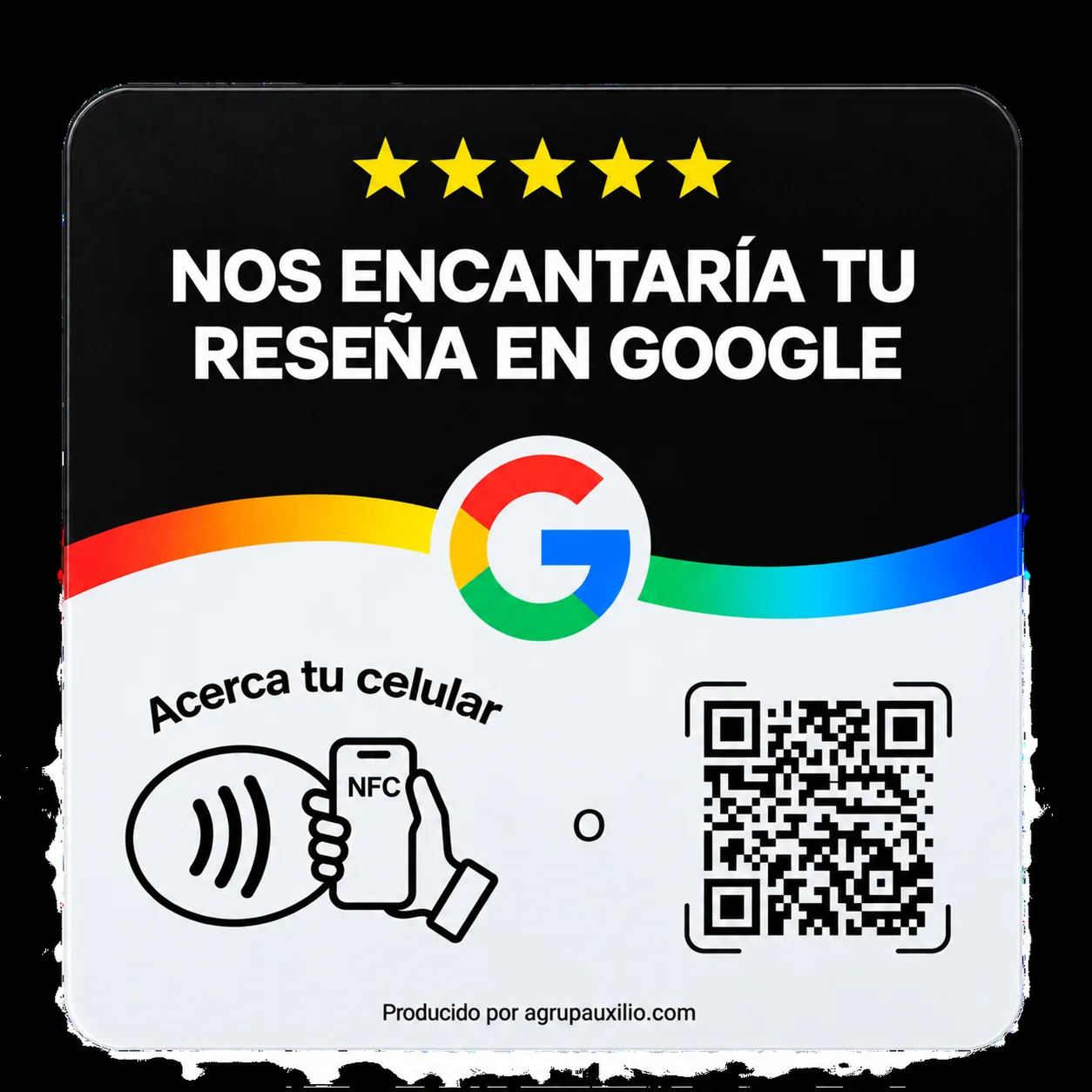 Tarjeta de reseñas en Google con código QR y conexión NFC